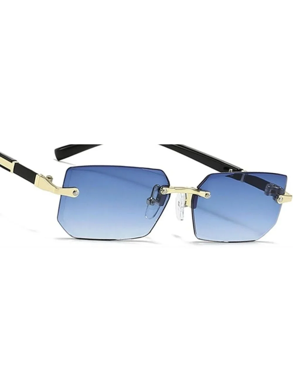 Rectangular Gradient Blue Lens Sunglasses With Gold & Black Arms Unisex